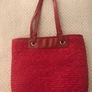 Red Woven Beach Tote Bag